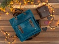 Handmade Leather Backpack and Waist Bag Set - Blue and Brown Leather Bags for Travel - Gift for Him or Her