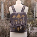 Mushroom Backpack with Autumn Leaves, Cottagecore Bag