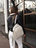 Neutral Leather Laptop Backpack, Zipper Travel Bag, Women's Stylish School Bag, Work Companion