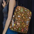 Forest Backpack Brown Goblincore Dark Cottagecore Back Pack Boho Nature Bag Moth Deer Animal Fern Floral Backpack
