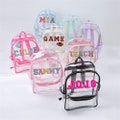 Clear Backpack, Customized Clear backpack with Patches, Clear nylon backpack, clear backpack with patches, backpack with chenille patches
