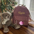 Corduroy backpack old pink relief illustration, Kindergarten, small school bag, nursery bag, child bag, satchel