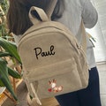Beige Corduroy backpack illustration of your choice, Kindergarten, small school bag, nursery bag, children's bag, satchel