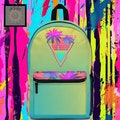 Neon Palm 80s Retro Graphic Backpack Tropical Sunset Glow Ombre Backpack School Bag Hiking Pack Back To School Gift Colorful Oceancore Bag
