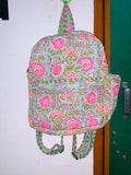 Cotton Handblock Print Bag pack | Quilted Travel Bag | Fashionable School Holiday Beach Shopping Backpack | Handmade Floral Print Backpack