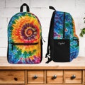 Tie Dye Backpack Bookbags, Full Size, Adjustable Tie Dyed Rainbow, Hippie Boho Girl Tie Dye Backpack, Primary Colors Tie Dye School Bookbag
