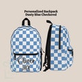 Personalized Blue Checkered Backpack Tumbler Set, Sport Back To School Lunch Bag, Custom Name Travel Daycare Knapsack, Bookbag Birthday Gift