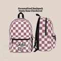 Personalized Rose Checkered Backpack Tumbler Set, Sport Back To School Lunch Bag, Custom Name Travel Daycare Knapsack, Bookbag Birthday Gift