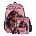 Personalized Afro African American Schoolgirl Design Backpack Custom Bookbag with Black Girl Backpack Pencil Pouch Lunch Bag Customized Name