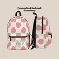 Personalized Cute Strawberry Fruit Backpack Lunch Bag Set, Back To School Tumbler Bookbag, Custom Travel Knapsack, Teen Girl Birthday Gift