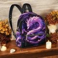 Dark academia Medieval Purple dragon Mini backpack, Fantasy dragon lover Vegan leather PU Backpack, back to school day pack