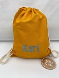Children's sports bag, gym bag personalized with name, kindergarten, daycare, school, ochre