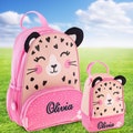 Personalized Child's Leopard Character Backpack, Toddler Backpack, Preschool Backpack, Stephen Joseph Sidekick, Lunch Pal Lunch Box