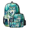 Personalized School Backpack Wolf Design with Custom Name Pencil Case Lunch Bag Set Wolves for Preschool Elementary Middle School Customized