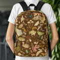 Forest Design Weatherproof Backpack Forestcore Travel Bag Goblincore Book Bag Moth Frog Snail Mushroom Floral Bag