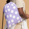 Purple Drawstring Bag, Polka Dot Retro Style Bag,  Teen Girl Gym Bag, Student Fitness Bag