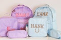 Personalized Backpack with Embroidery - Nylon Bookbag for Back to School Customized with Lunch Tote and Pencil Pouch