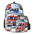 Personalized School Backpack Red Fire Truck Firetruck Design with Name Pencil Case Lunch Bag Set for Preschool Toddler Schoolbag Customized