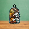 Ocean Waves and Sinrise in faux stained glass design Backpack for School College University Student Corporate gifts for Adults and kids