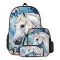 Backpack Horse Schoolbag Custom for Girls Bookbag and Lunchbox Pencil Case Personalized Set Lunch Bag Horses Pencil Pouch for Kids with Name