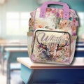PERSONALIZED WESTERN Back to School Highland Cow Floral Backpack, Scottish Highlander Book Bag, Custom Cowgirl Christmas Gift, Cow Lover Bag