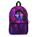 Wolf in the woods Neon techno style from 90-s design Backpack School College University Student Corporate gifts for Adults and kids