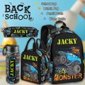 Custom Monster Truck Backpack/Lunch Bag/Water Bottle/Pencil Pouch, Personalized Back to School Gifts, Custom School Bag, Boys Backpack Set