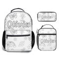 Personalized Coloring Backpack Set - Cute Flowers, Rainbow, Butterfly Theme - Backpack + Lunch Bag + Pen Pouch for Back to School