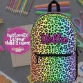 Rainbow Leopard Print Custom Name Backpack, Matching Lunchbox, Colorful, Daycare Bag, Backpack