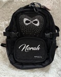Nfinity PETITE Rhinestone Black Sparkle Backpacks with White Logo - Includes Personalization