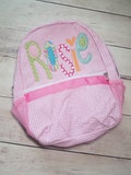 Applique Name Backpack - Back to Scool Backpack - Toddler Personalized Seersucker Backpack - Custom Name Backpack - Embroidered Seersucker