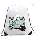 Customized Personalized Halloween Trick or Treat Name Kids Toddlers Drawstring Bag Backpack Boys // Ghost