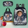 Custom Face & Name Astronauts Backpack,Personalized Astronaut School Bag,Kids Moon Space Backpack,Back to School Gift,Lunch Bag Pencil Case