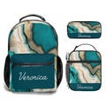 Backpack Aesthetic Blue Gold Marble Schoolbag Custom for Girls Bookbag and Lunchbag Set Pencil Case Personalized Cute Boho Design with Name