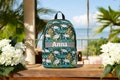 Ocean Life Sea Turtle Artistic Design Monogram Personalized Girls Kid Elementary Travel Laptop Custom Nylon School Backpack School Bag Gift
