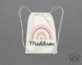 Kids Rainbow Personalised Kids Drawstring Bag Kids PE Bag Cotton Bag Gym School Bag Back to School for Boys for Girls Personalised PE bag
