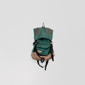 Vintage Camp Ways Forest Green Nylon Tan Canvas Suede Leather Hiker Hiking Mountaineering Internal Frame Backpack Pack Rucksack 1970's Japan