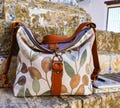 Brown Convertible Backpack Purse with Colorful Leaves, Botanical Canvas Rucksack, Handcrafted Boho Bag