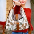 Brown convertible backpack purse with colorful leaves, Souchy hobo bag convertible city backpack, Botanical canvas rucksack convertible bag