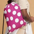 Bright Pink Drawstring Bag, Polka Dot Retro Style Bag,  Teen Girl Gym Bag, Student Fitness Bag