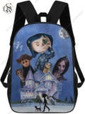 Coraline Halloween Backpack, Coraline Doll Movie Shoulder Backpack, Cartoon Horror Laptop Backpacks, SpookyMovie Travel Backpack For Student