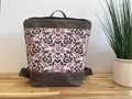 Pink Hummingbird and Weigela Waxed Canvas Backpack - Canvas Bag - Backpack purse - Screen Printed - Floral Fabric - Water Resistant Bag