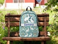 Pastel Blue Bunny Rabbit Artistic Design Monogram Personalized Girls Kids Child Toddler Elementary Custom Nylon Backpack School Bag Gift
