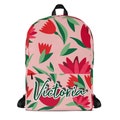 Personalized Floral Backpack for Girls Red Flower Bookbag, Tropical Customized Flower Bag Tropic Vacation Gift Beach Backpack for School