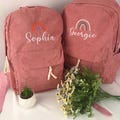 Custom Backpack for Girls and Boys with Name Rainbow Embroidery Print, Personalized Back to School Backpack for Kids First Day of School