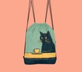 Black Cat Coffee Lovers Drawstring Backpack - Teal Premium Quality Quirky Unique Bag