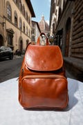 Italian Handmade Cognac Leather Backpack , Elegant and Functional Designer Bag from Florence , Luxury Travel Backpack by ChicMilano