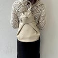 Cream Beige Genuine Italian Pebbled Leather Backpack Handmade Casual Backpack Women's Leather Rucksack Everyday Backpack for Work and School