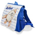 Kindergartenrucksack mit Name personalisiert | Rakete BLAU gestreift | erster Geburtstag Junge Kinderrucksack Kindergartentasche Weltall