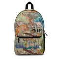 Hello Hope Backpack - Positive Whimsical Butterfly Collage Graphic Art School Work Carry All - Colorful Happy Abstract Gift - Teal